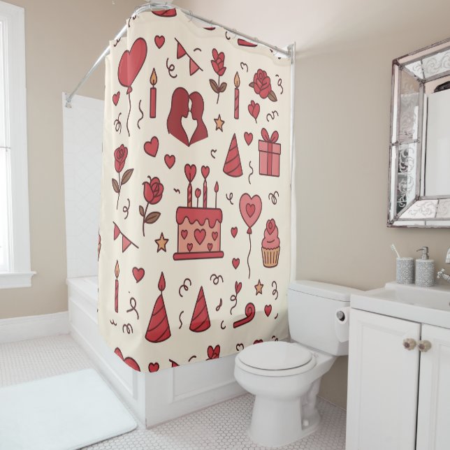 Cortina Para Box Romantic Celebration Doodle Pattern (In Situ)