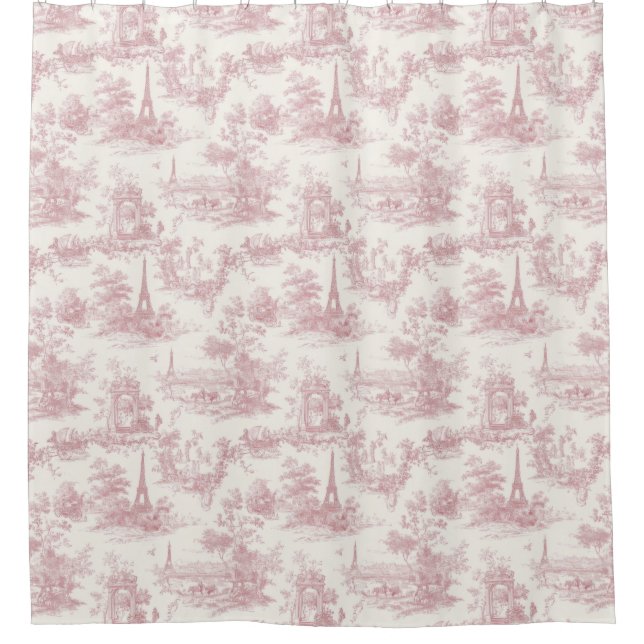 Cortina Para Box Romantic Pink French Toile Countryside Pattern (3) (Frente)
