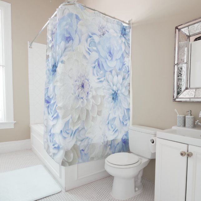 Cortina Para Box Romântico Elegante Azul Floral Pintado (In Situ)
