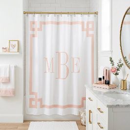 Cortina Para Box Rosa Bege e Branco Chave Grega | Monogramado