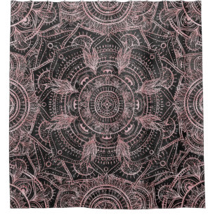 Cortina Para Box Rosa Boho Cinza Dourada Mandala Design