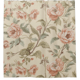 Cortina Para Box Rosa Corado Verde Sálvia Bege Chic Floral Desgasta