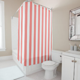 Cortina Para Box Rosa Coral e Branco Listrado Simples 
