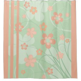 Cortina Para Box Rosa coral Flores verdes simples fofas Floral de p