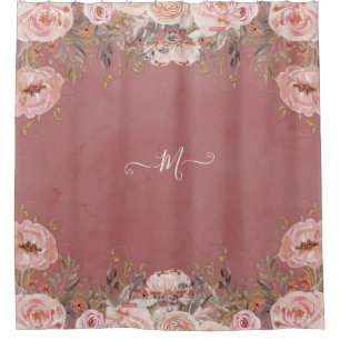 Cortina Para Box Rosa de Aquarela Monograma Vintage