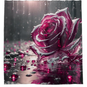 Cortina Para Box "Rosa de cristal com Raindrops- Arte Floral tipo G