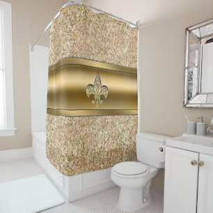 Cortina Para Box Rosa & Dourado Brilho Glittery Fleur de lis Chic