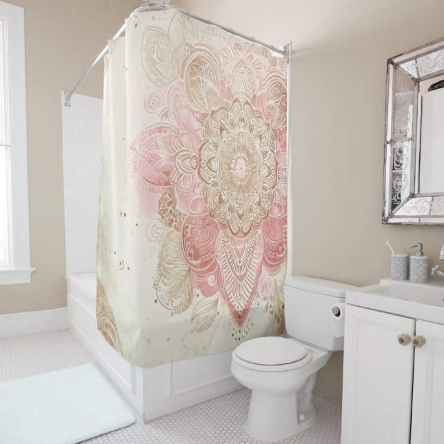 Cortina Para Box Rosa Marrom Creme Mandala Boêmio Moda Boho (In Situ)