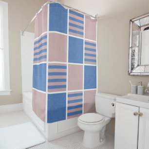 Cortina Para Box Rosa Rosa e Serenity Baby Blue Squares