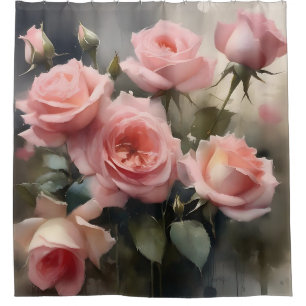Cortina Para Box Rosas bonitas cor-de-rosa claro pintura em aquarel