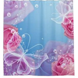 Cortina Para Box Rosas borboletas