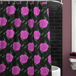 Cortina Para Box Rosas Cor-de-Rosa em Preto