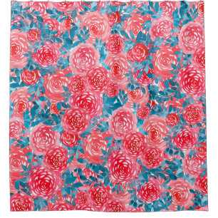 Cortina Para Box Rosas De Aquarela Tapeçaria Floral