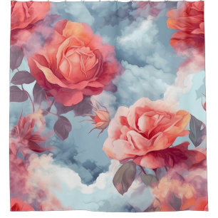 Cortina Para Box Rosas Divinas Rosa e Vermelhas em nuvens suaves