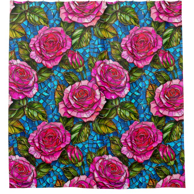 Cortina Para Box Rosas mosaico rosa  (Frente)