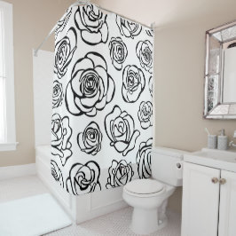 Cortina Para Box Rosas preto e branco elegantes no fundo branco