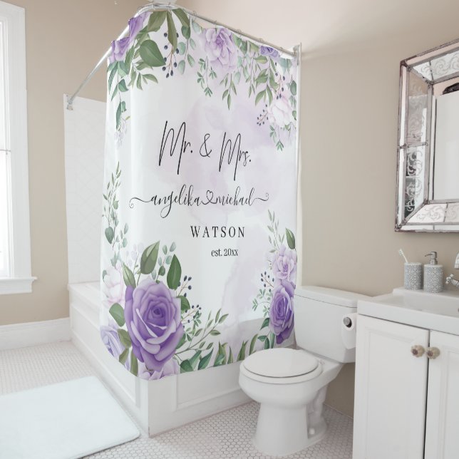 Cortina Para Box Rosas Purple Blush Sr. e Sra. Modern Script (In Situ)
