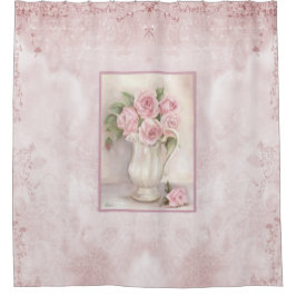 Cortina Para Box Rosas Rosa Vintage do Chique em Vase