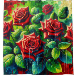 Cortina Para Box "Rosas vermelhas com Raindrops"