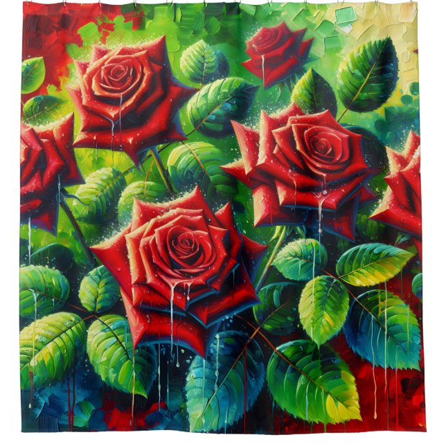 Cortina Para Box "Rosas vermelhas com Raindrops" (Frente)