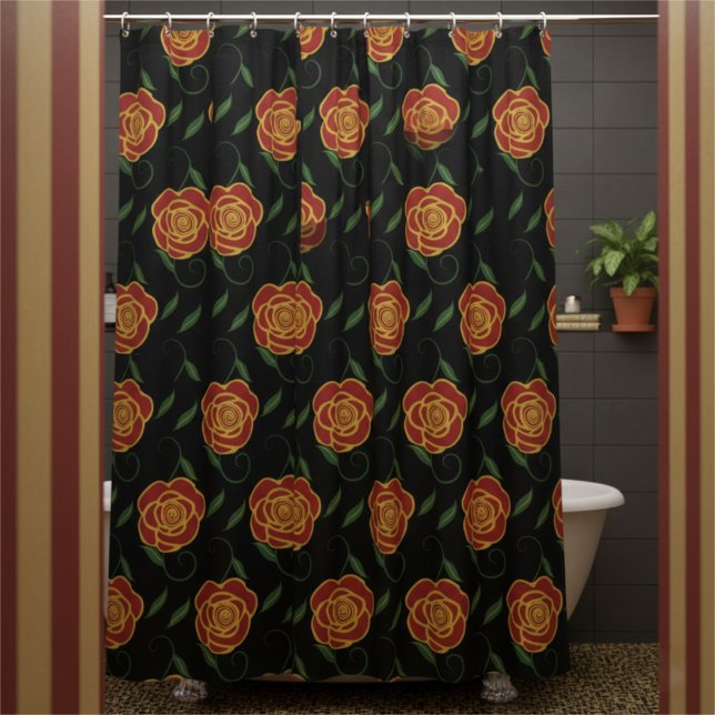 Cortina Para Box Rosas Vermelhas em Preto (Soft, romantic & feminine. Red roses on black will make your bathroom romantically beautiful.)