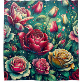 Cortina Para Box "Rosas vermelhas estilizadas com Raindrops"
