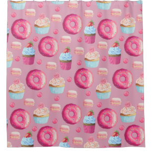 Cortina Para Box Rosquinhas, cupcakes, e doces cor-de-rosa