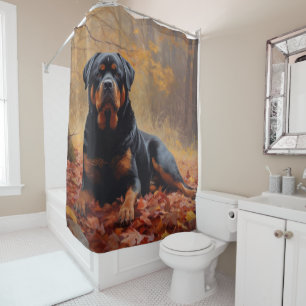 Cortina Para Box Rottweiler no Outono Folhas Caídas Inspiram