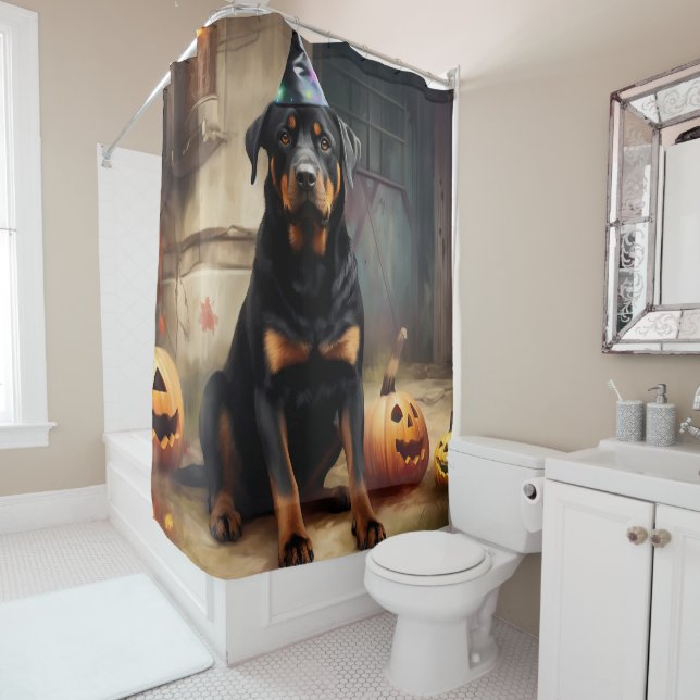 Cortina Para Box Rottweiler Pumpkins Halloween Assustado (In Situ)