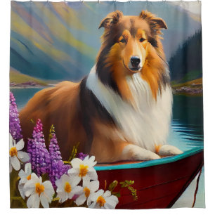 Cortina Para Box Rough Collie em uma Canoa: Uma Aventura Cênica