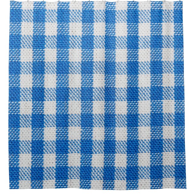 Cortina Para Box Roupas de jantar brancas e azuis, alinhadas (Frente)
