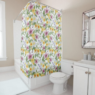 Cortina Para Box Roxo Amarelo Branco Verde Floral Boho Chic