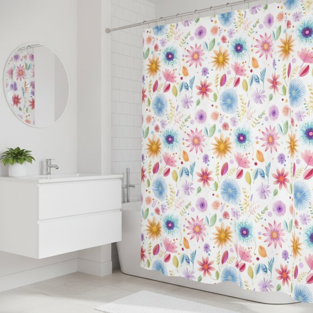 Cortina Para Box Roxo Azul Rosa Boho Flor Silvestre (Criador carregado)