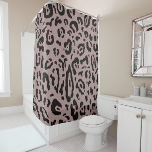 Cortina Para Box Roxo Bege Rosa Estampa de Onça Leopardo Animal Pri