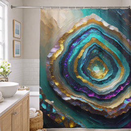 Cortina Para Box Roxo e Turquesa Azul Geodo Dourado