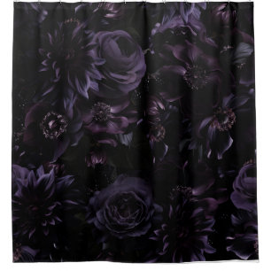 Cortina Para Box Roxo Escuro, Gótica, Florais Noite
