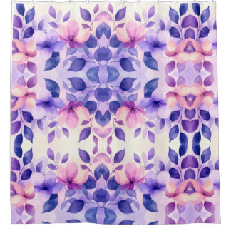 Cortina Para Box Roxo Floral e Rosa Aguarela