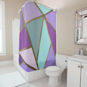 Cortina Para Box Roxo Rosa Azul Turquesa e Dourado Bronze Geométric
