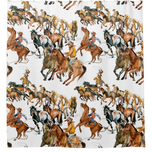 Cortina Para Box Running horses seamless pattern. American cowboy.  (Frente)