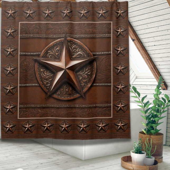 Cortina Para Box Russo Farmhouse Cowboy Western Country Texas Star (Rustic Farmhouse Cowboy Western Country Texas Star Shower Curtain)