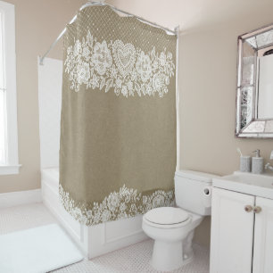 Cortina Para Box Rustic Kraft & Renda de Crochê Casa de Campo Lacy