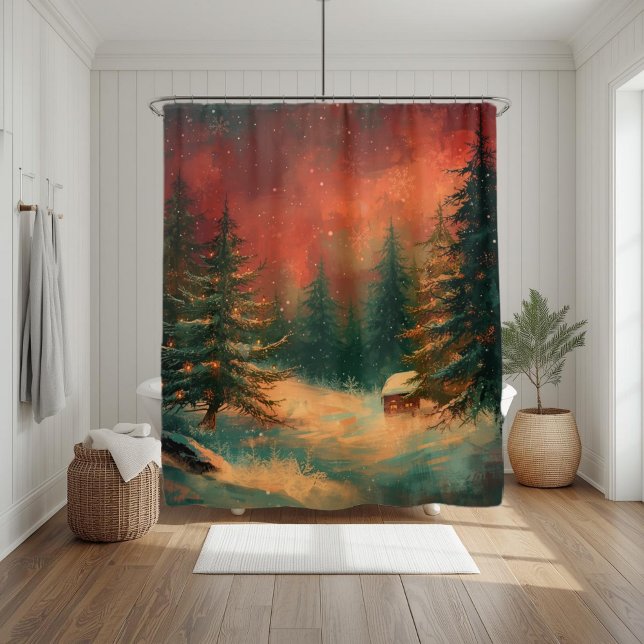 Cortina Para Box Rustic Winter Wonderland Christmas Shower Curtain (Criador carregado)
