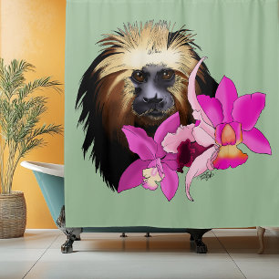Cortina Para Box Sage Floral Tamarim-Leão-Cabeça-Dourada Macaco