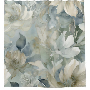 Cortina Para Box Sage Verde Azul Turquesa Bege Floral Aquarela