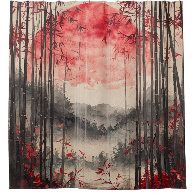 Cortina Para Box Sakura Lua de Sangue Tinta Lavada (1) (Frente)