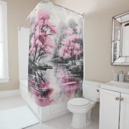 Cortina Para Box Sakura sobre a pintura de tinta fluvial