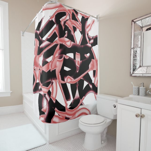 Cortina Para Box Salmão e restos pretos, fitas destruídas em branco (In Situ)