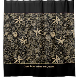 Cortina Para Box Salmo 51 Personalizável Floral Preto Dourado Claro