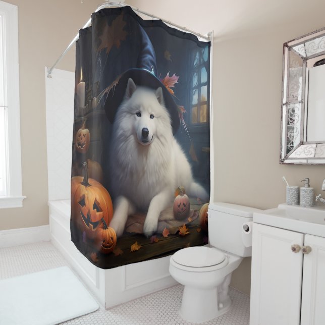 Cortina Para Box Samoyed Pumpkins Halloween Scary (In Situ)