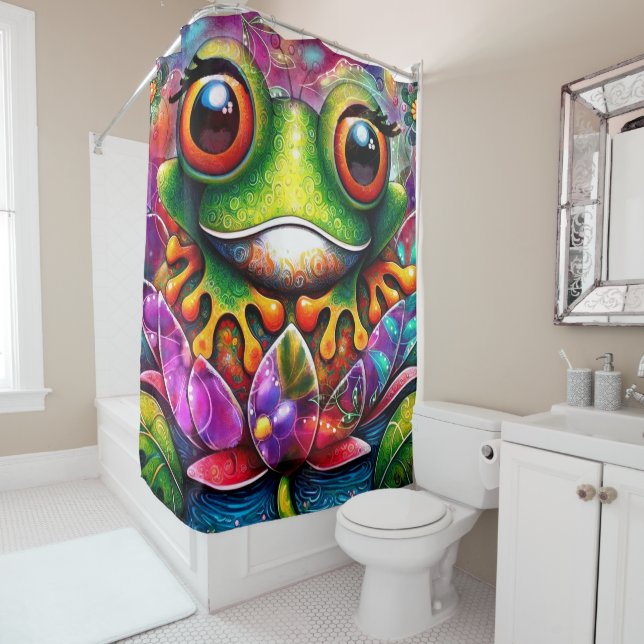 Cortina Para Box Sapo Whimsic Pintura De Abstrato Floral Verde (In Situ)